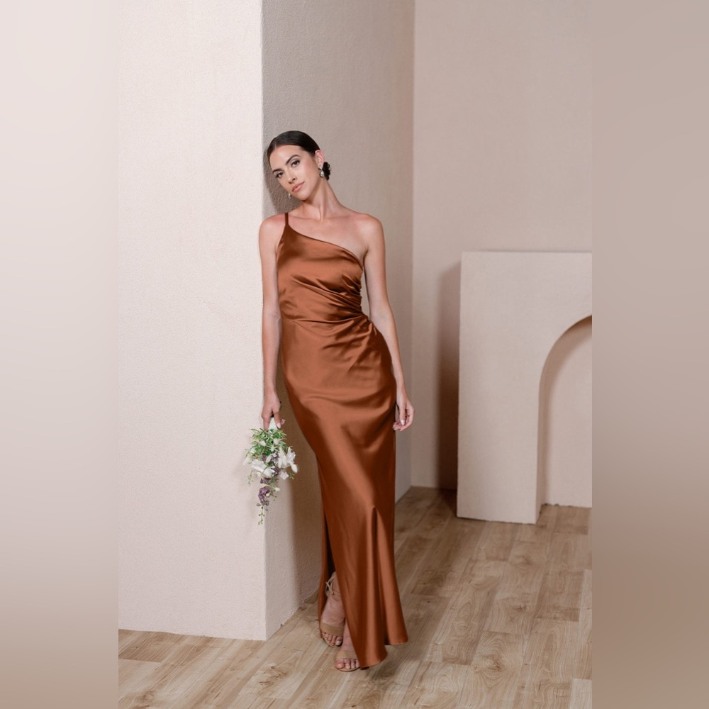 Revelry Jade Satin Dress, Rust, Size 6, Regular Maxi Length